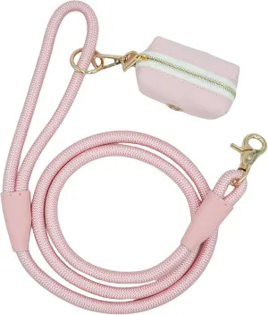 5 FT Nylon Rope Dog Leash with Poop Bag Holder, Heavy Duty Snap Dog Leash, Comfortable Handle Rope Leash for Small Puppy Medium Large Dogs (5FT * 10MM, Pink)