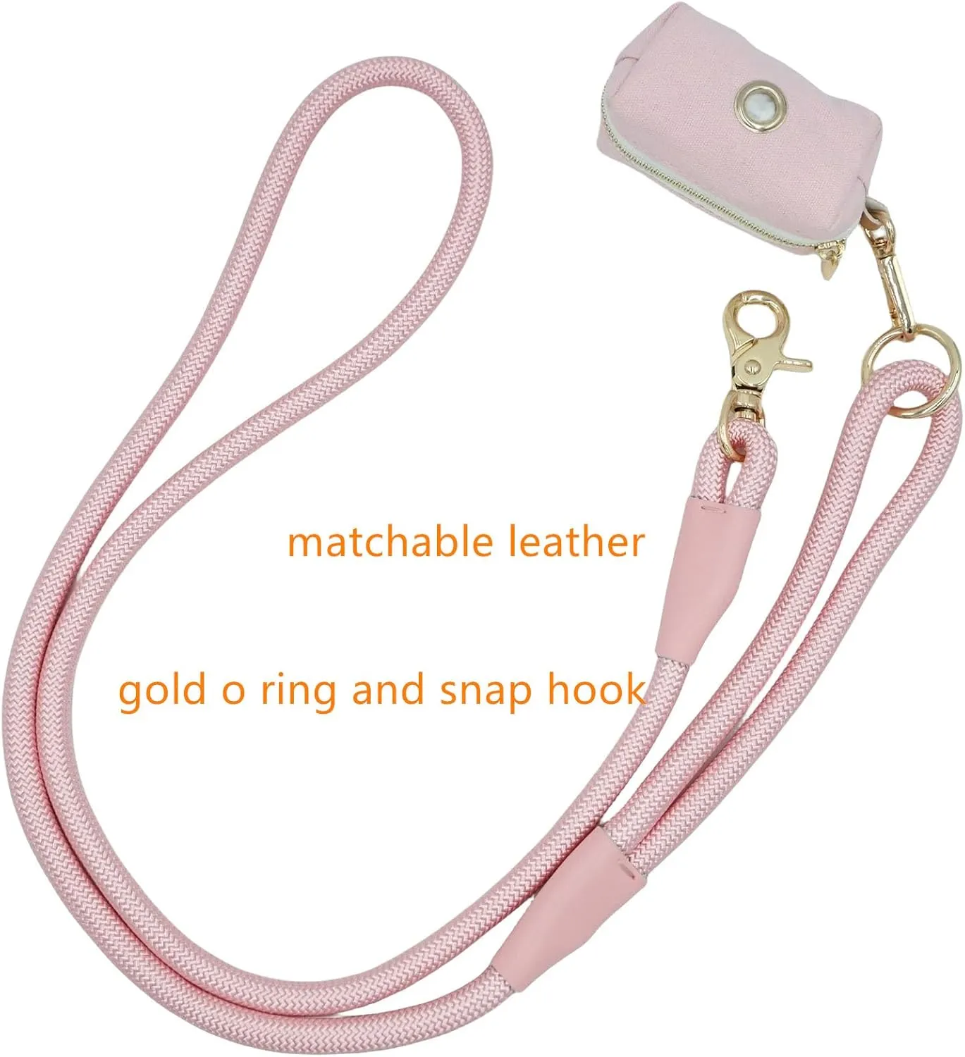 5 FT Nylon Rope Dog Leash with Poop Bag Holder, Heavy Duty Snap Dog Leash, Comfortable Handle Rope Leash for Small Puppy Medium Large Dogs (5FT * 10MM, Pink)