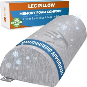 5 STARS UNITED Knee Pillow for Back Sleeping – Cooling Cover - Memory Foam Cushion for Sciatica Pain Relief – Under Leg Support for Sleeping on Back – Half Moon Bolster for Bed, Arctic Gray