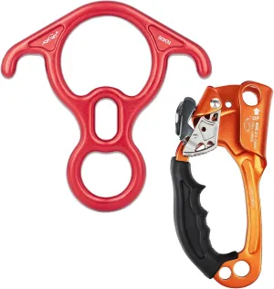 50KN Rescue Figure 8 Descender High Strength Aluminum Alloy Hand Ascender with Ergonomic Rubber Handle Strong Rappelling Gear Equipment for Rock Climbing Tree Arborist Rescue Mountaineering Caving