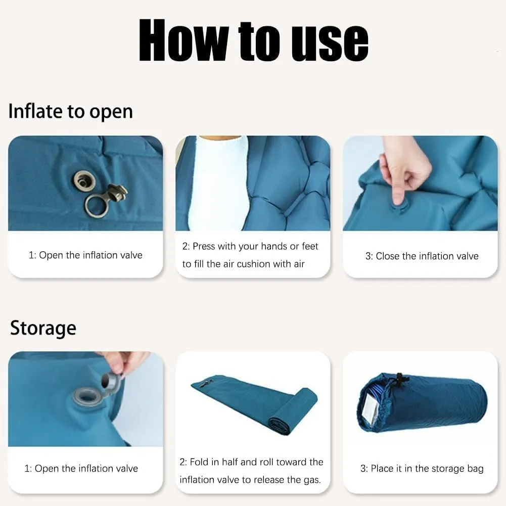 5cm Ultralight Camping Mattress Pad, Waterproof Inflatable Sleeping Pad, Anti-Slip Portable Foldable Mattress, Inflatable With Built-In Pillow, Foot Inflatable Mattress,Suitable For Camping, Traveling