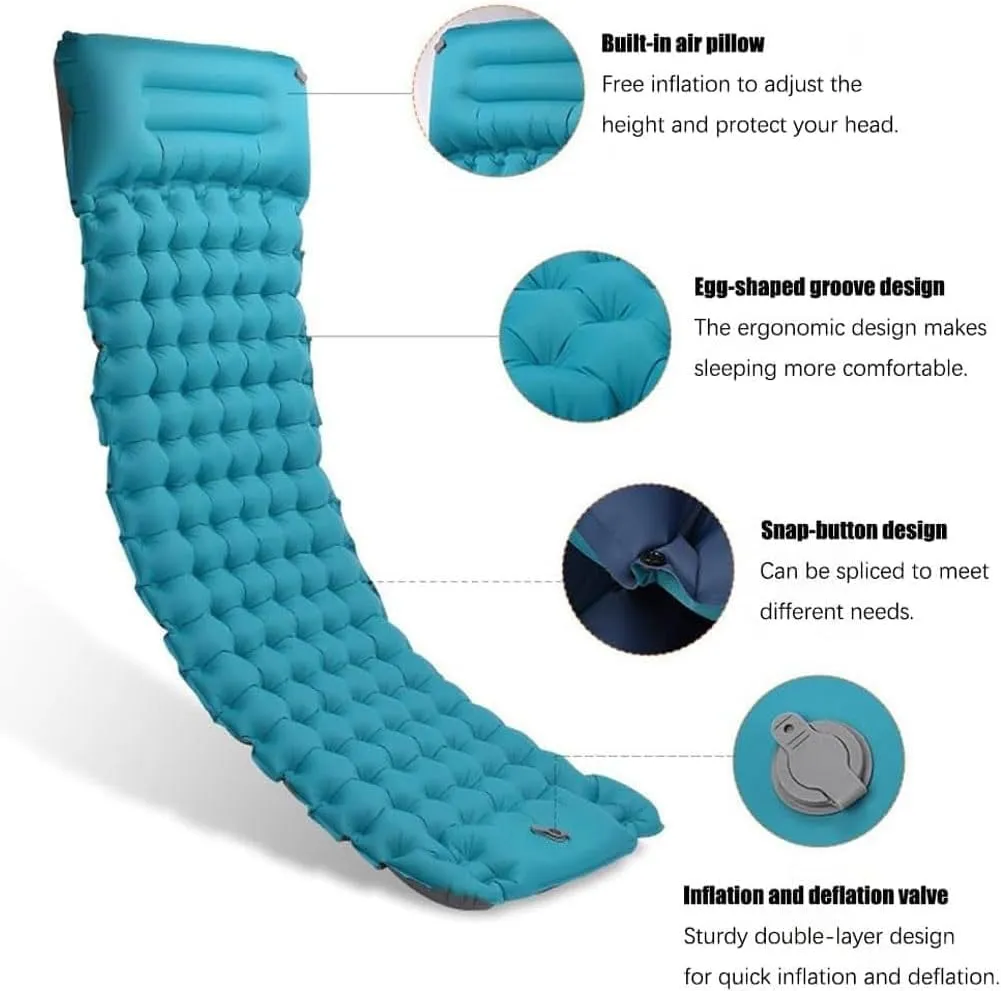 5cm Ultralight Camping Mattress Pad, Waterproof Inflatable Sleeping Pad, Anti-Slip Portable Foldable Mattress, Inflatable With Built-In Pillow, Foot Inflatable Mattress,Suitable For Camping, Traveling