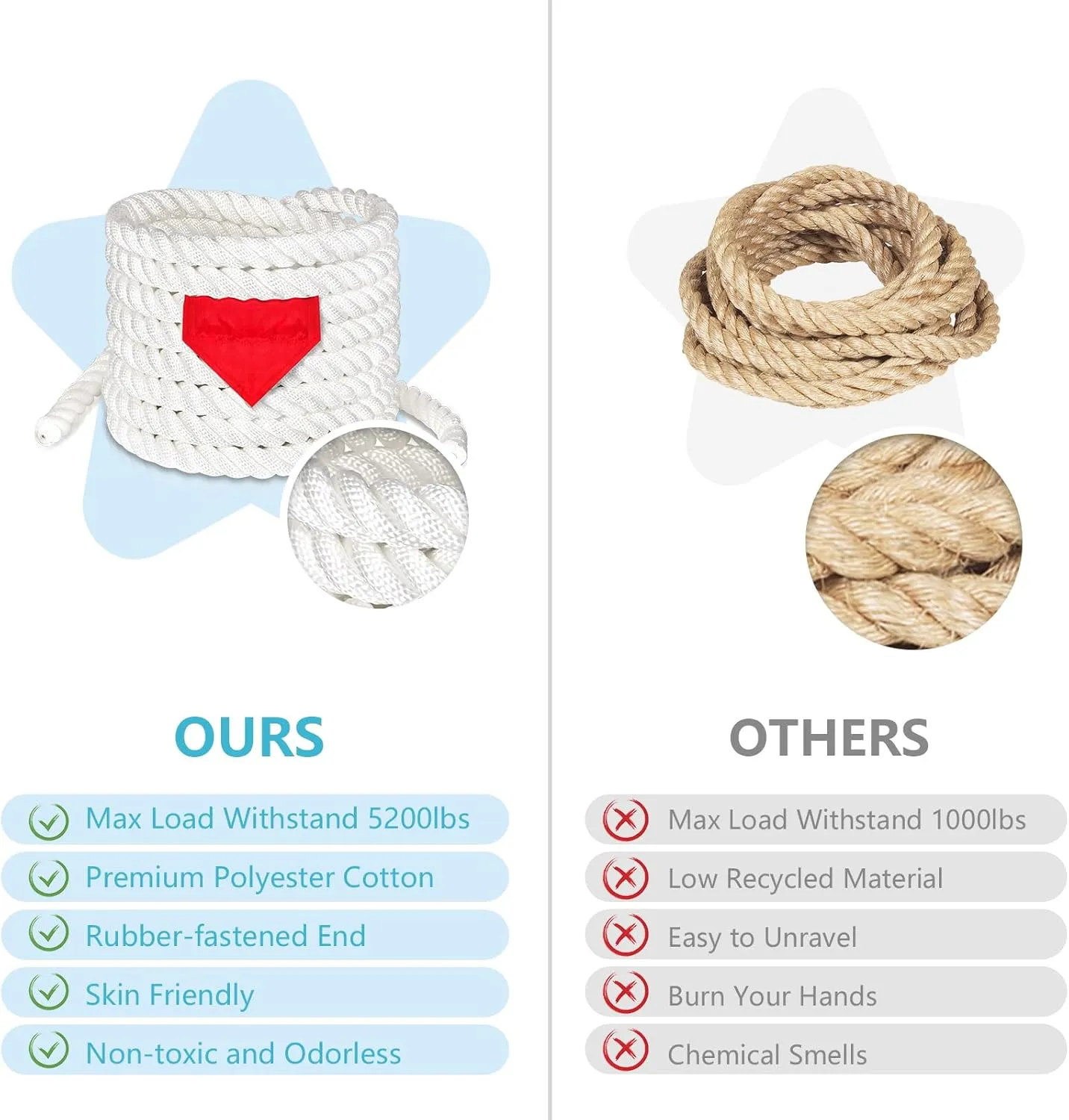 60Ft Tug of War Rope for Kids and Adults, Outdoor Lawn Yard Family Reunion Birthday Party Games, Tug of War Rope with Flag for Team Building Activities Field Day Game Carnival Games (White)