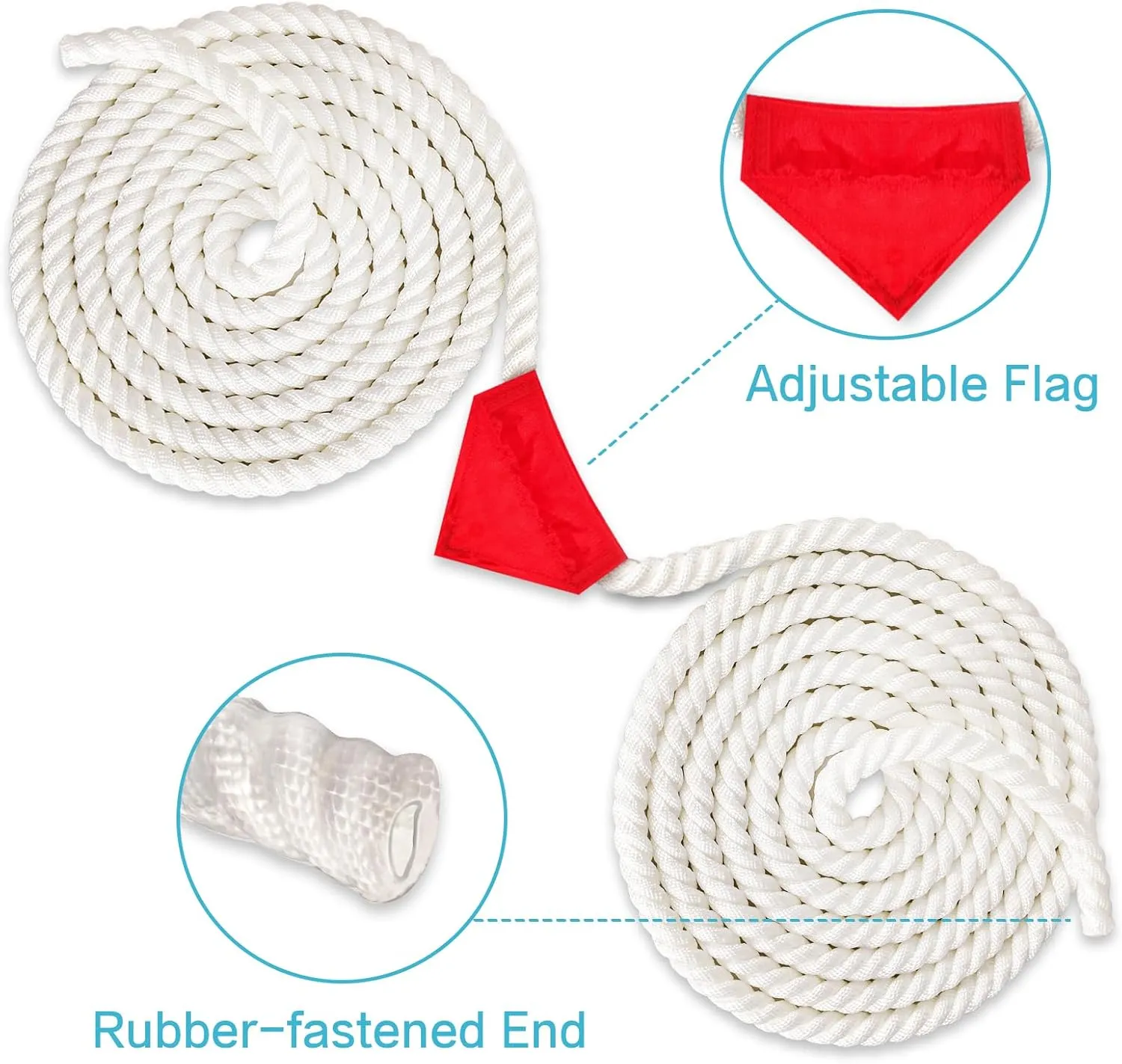 60Ft Tug of War Rope for Kids and Adults, Outdoor Lawn Yard Family Reunion Birthday Party Games, Tug of War Rope with Flag for Team Building Activities Field Day Game Carnival Games (White)