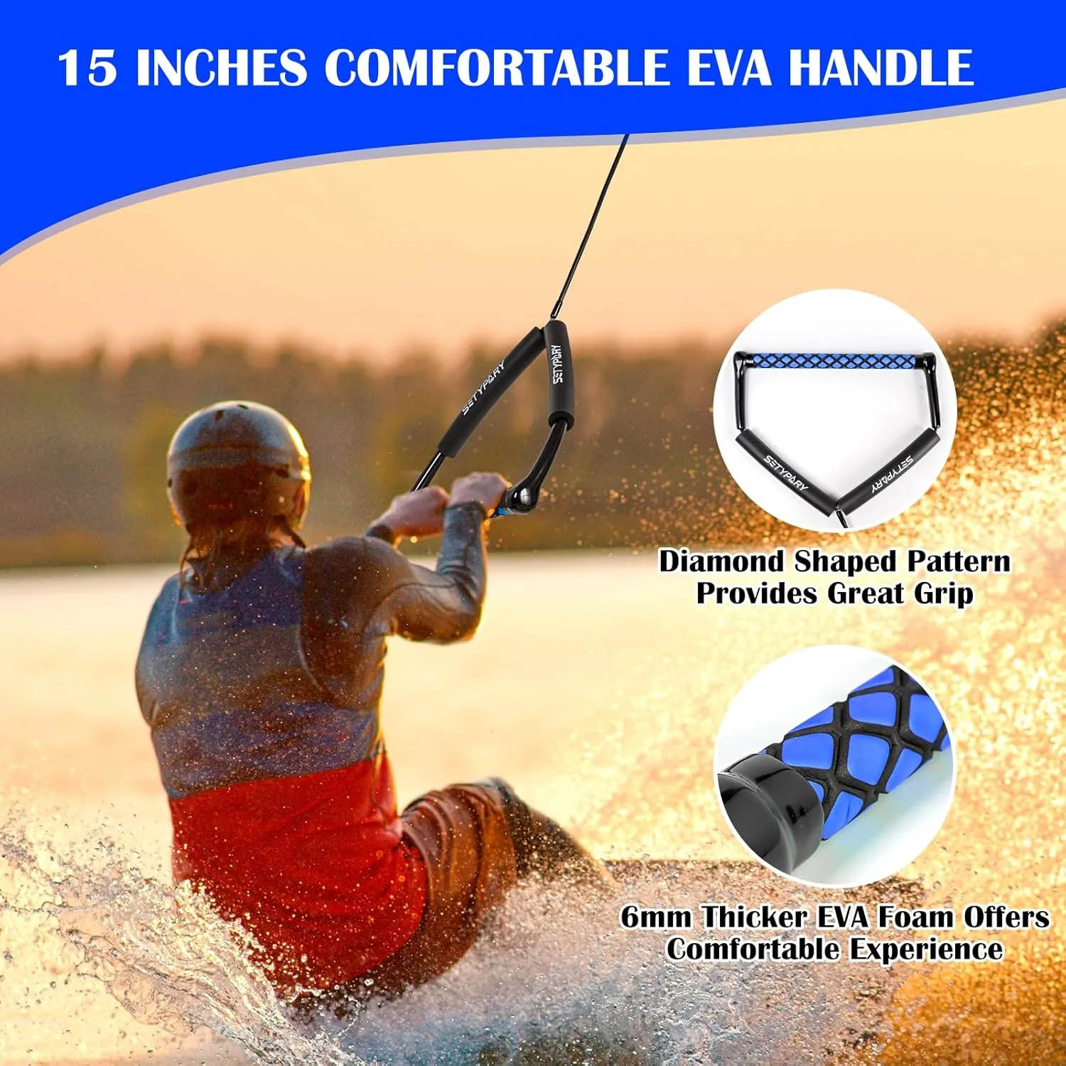 75FT No Stretch Dyneema Wakeboard Rope and Handle, 4 Sections Floating Wakeboard Tow Rope Water Ski Ropes for Wakeboarding, Waterskiing, Kneeboarding and Wakesurfing