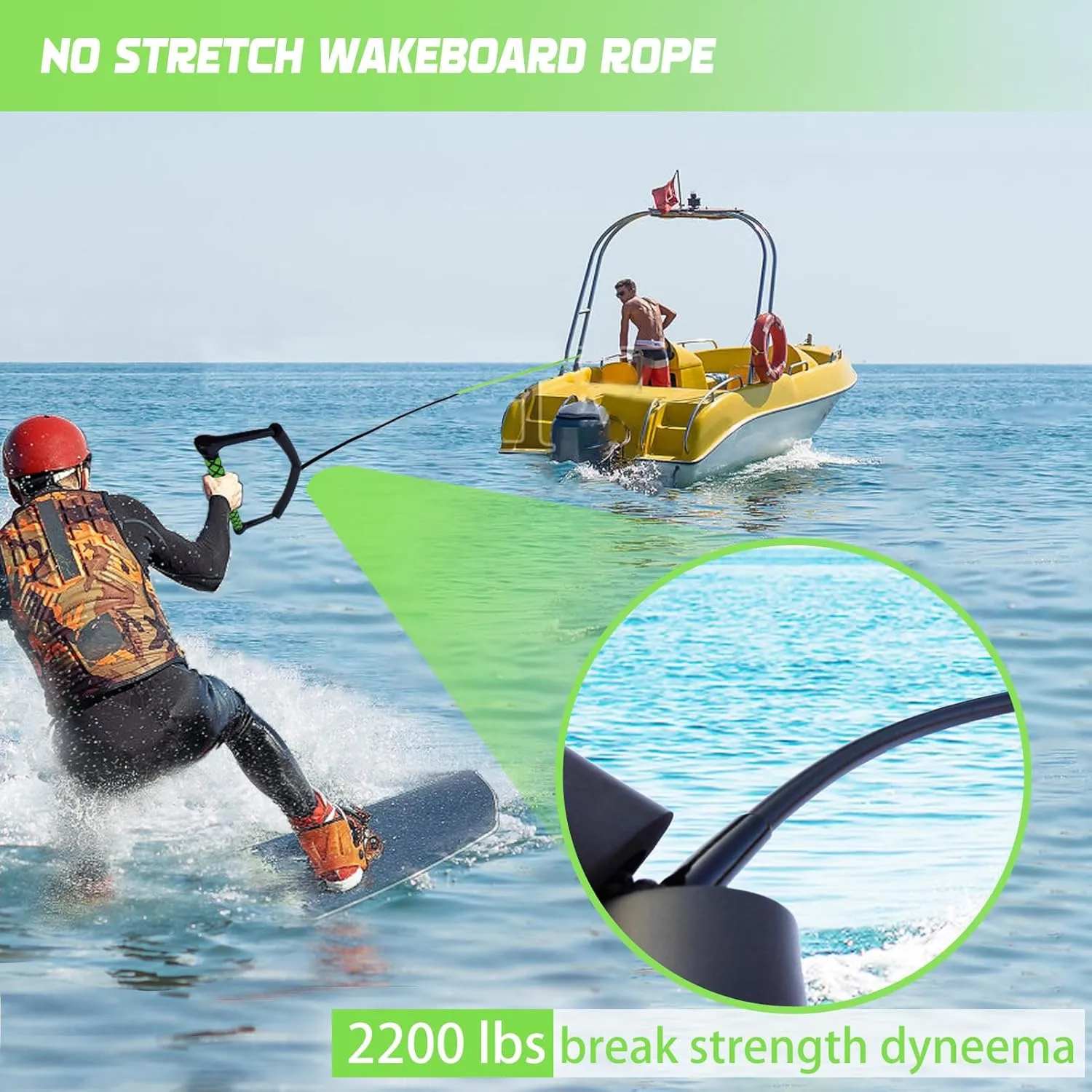 75FT Wakeboard Rope and Handle, No Stretch Dyneema Wakeboard Tow Rope, 4 Sections Floating Water Ski Ropes for Wakeboarding, Waterskiing, Kneeboarding and Wakesurfing