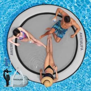 8ft Water Hammock 8 inches Thick Round Float Ring with Mesh Lake Floats for Adults Heavy Duty Circle Floating Mat for Pool Inflatable Water Raft for Summer Parties