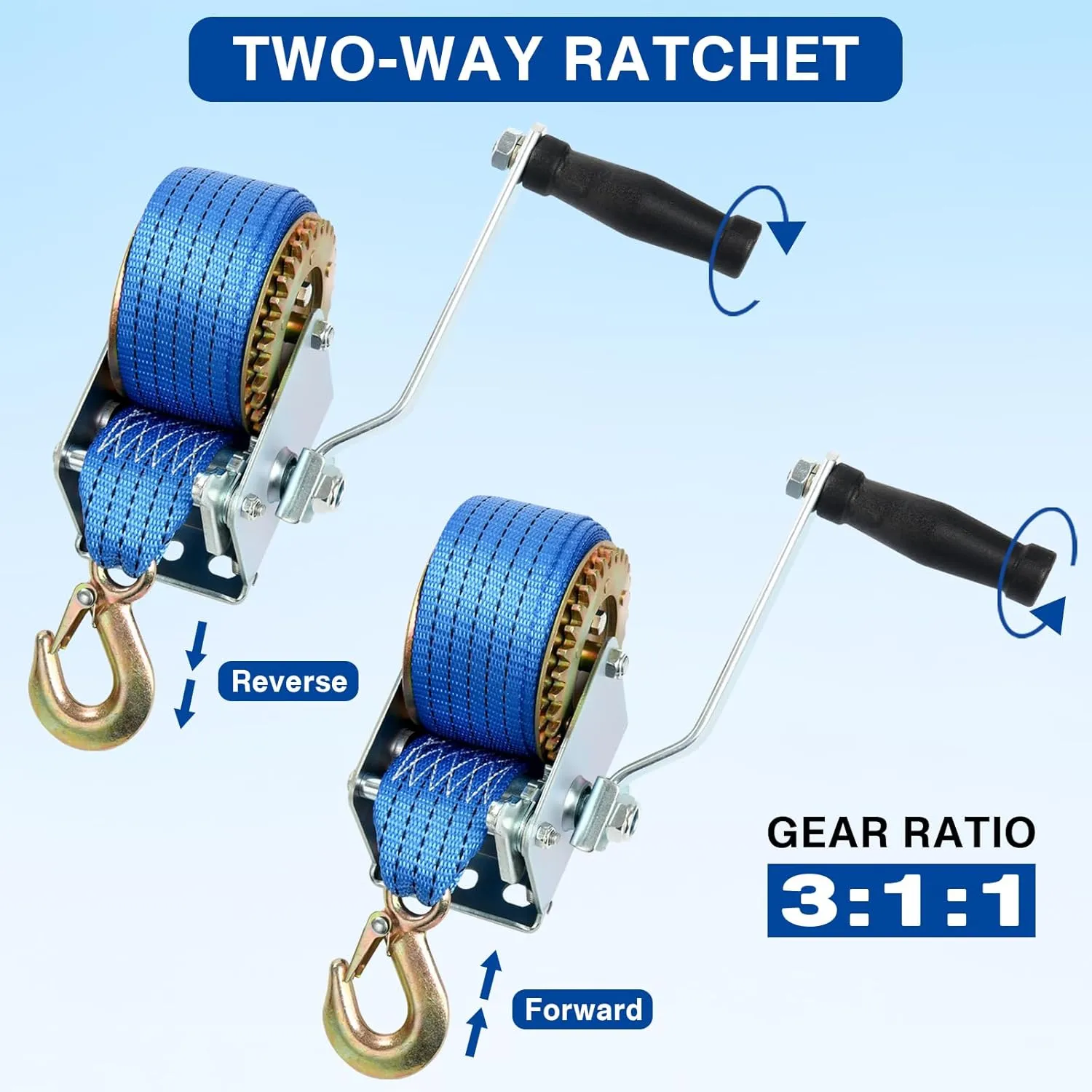 8milelake 1000lbs Hand Winch Hand Crank Strap Gear Winch Polyester Strap ATV Boat Trailer Heavy Duty