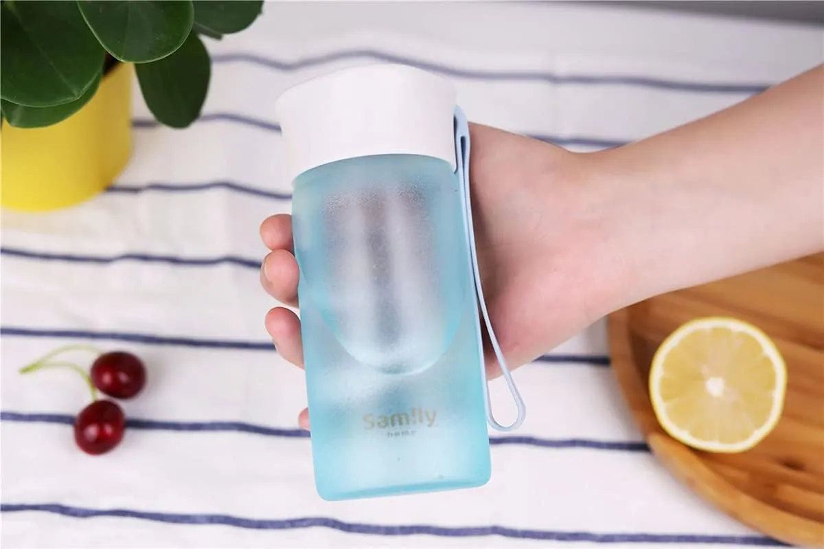 8oz Silicone Coated Small Glass Water Bottle with leak-proof Lid,Lightweight and portable for walking travel sport(Blue Bottle)