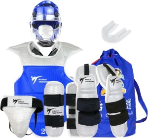 9 pcs Taekwondo Sparring Gear Set Ultimate Head Chest Protective Gear Arm Groin Guards for Children Youth Adult Taekwondo Karate MMA Training