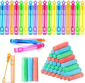 96 Pcs Summer Party Favors Set 24 Packs Jumbo Sidewalk Chalk Individual Packs and 24 Pcs Star Bubble Wands End of Year Gifts for Student Boys Girls Preschool Graduation Birthday Goodie Bag Stuffers