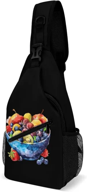 A Bowl with Fruits Watercolor Printed Crossbody Sling Bag Chest Bags Shoulder Backpack for Travel Sport
