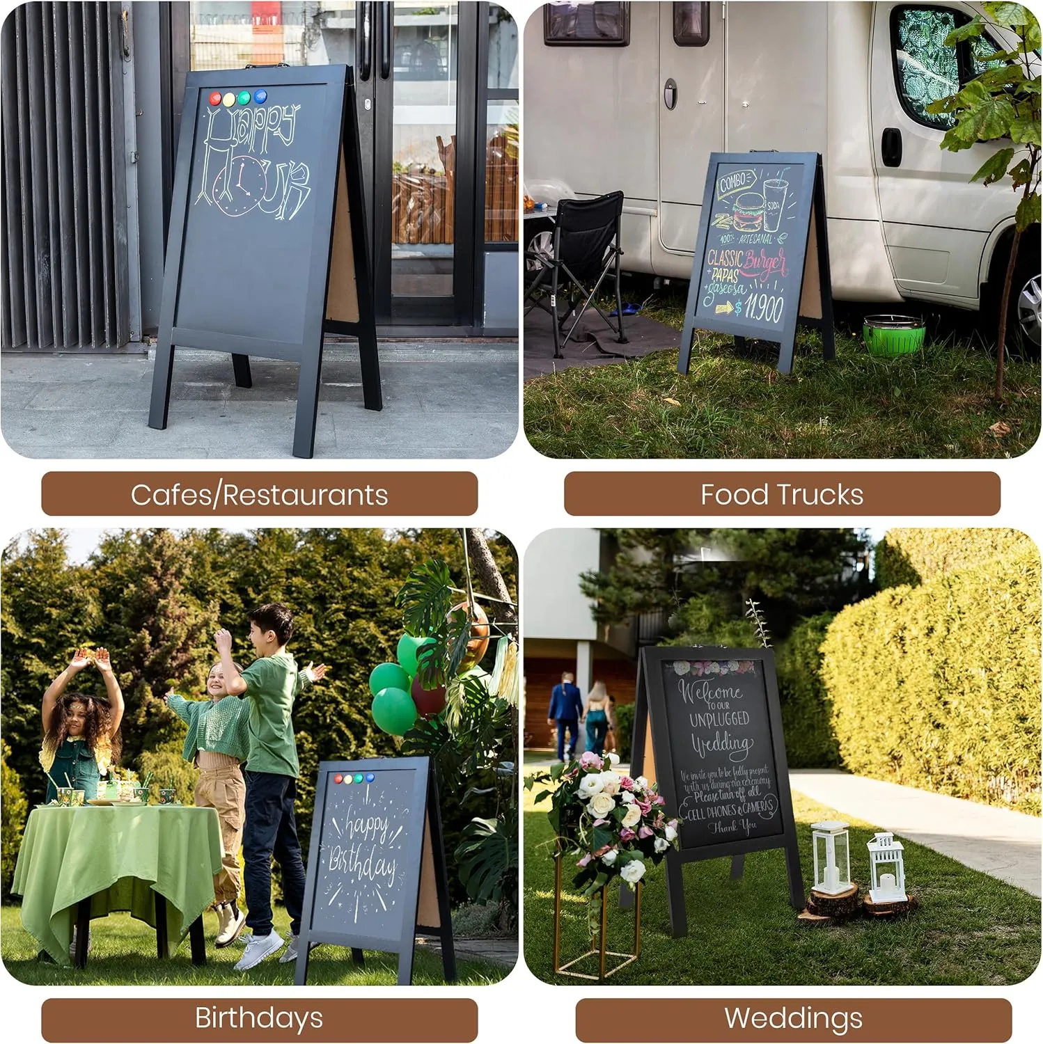 A Frame Chalkboard Sign, 40x20 Magnetic & Double-Sided Chalkboard with Portable Handle, Outdoor and Indoor Use Chalk Board Set with Markers, Magnets, & Eraser (Black)