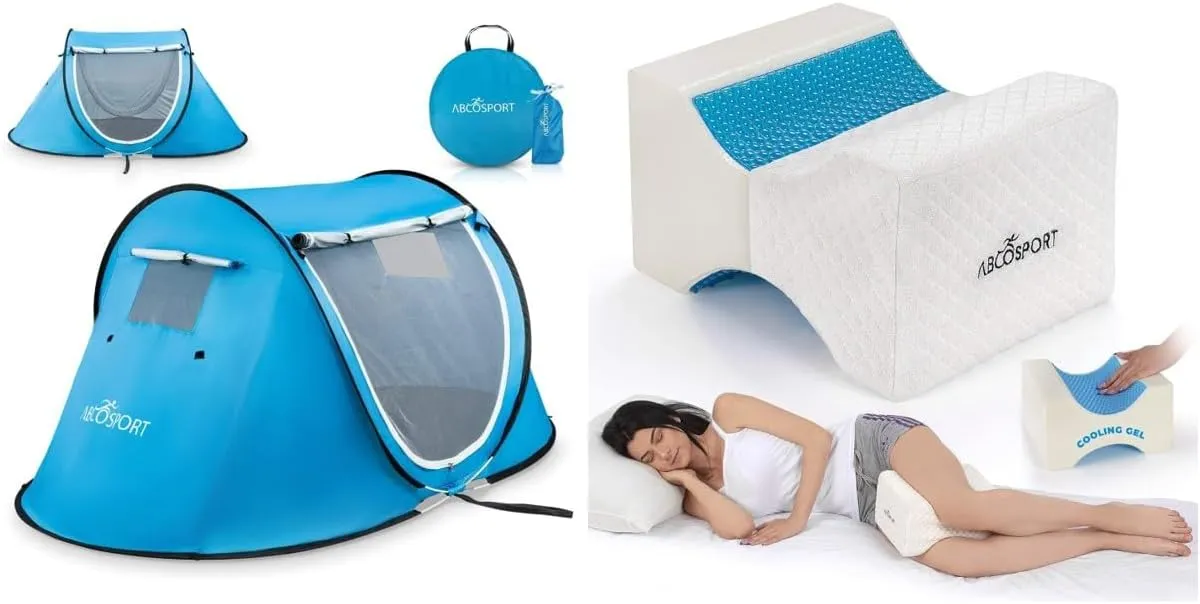 AbcoTech 2-Person Pop Up Tent - Portable Cabana with 2 Doors and Foam Knee Pillow with Cooling Gel