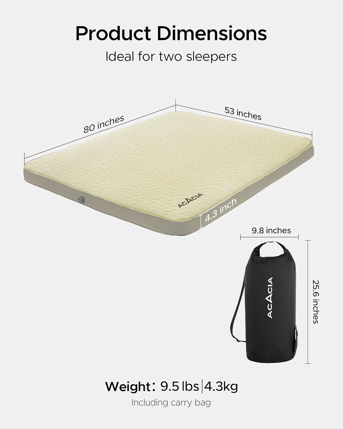 ACACIA 4.3" Thick Self Inflating Sleeping Pad with Foam | Innovative Y-Shaped Telescopic Structure | Ultraportable Camping Mattress | Outdoor Compact Air Mat for Tent Car |