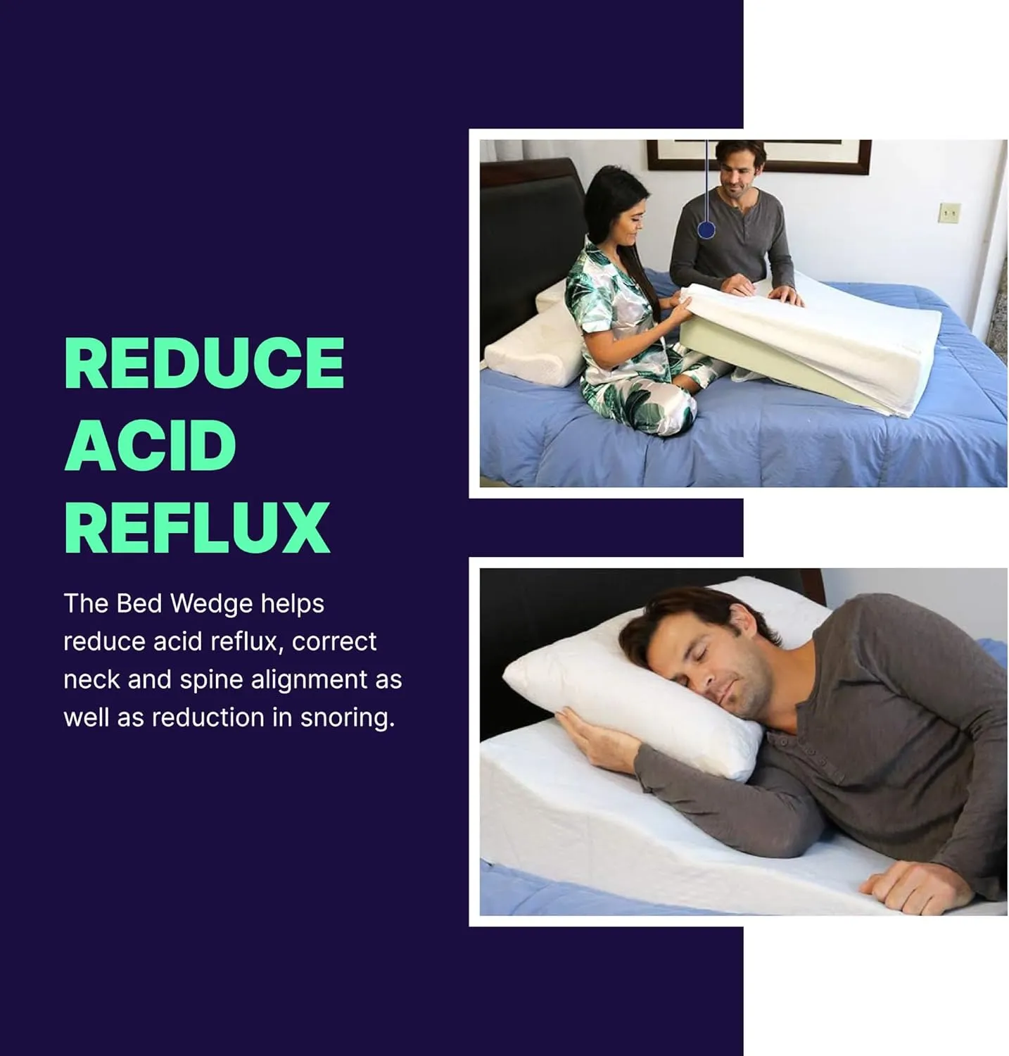 Acid Reflux Wedge Pillow for Sleeping & Sitting – Elevating Memory Foam Pillow for GERD Relief, Snoring, & Back Pain (Side Sleeping Wedge, 32x36x8 Inches)