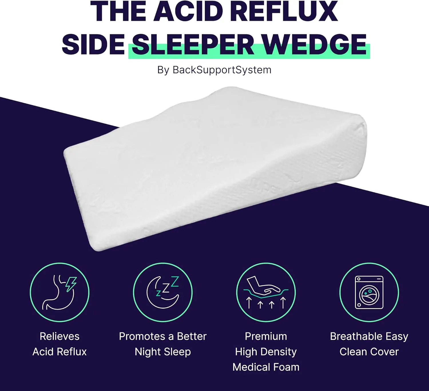 Acid Reflux Wedge Pillow for Sleeping & Sitting – Elevating Memory Foam Pillow for GERD Relief, Snoring, & Back Pain (Side Sleeping Wedge, 32x36x8 Inches)