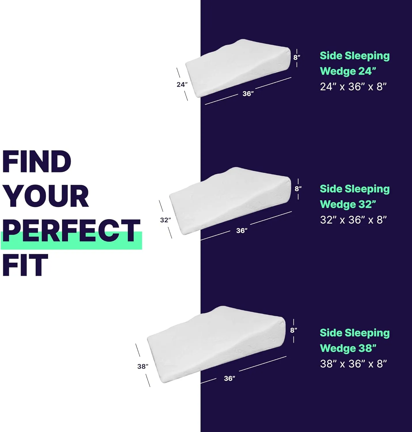 Acid Reflux Wedge Pillow for Sleeping & Sitting – Elevating Memory Foam Pillow for GERD Relief, Snoring, & Back Pain (Side Sleeping Wedge, 32x36x8 Inches)