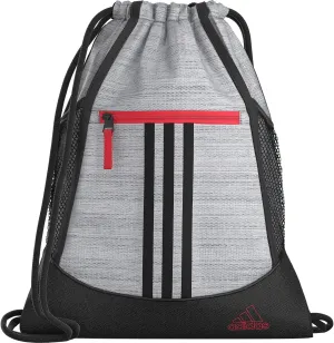 adidas Alliance Sackpack (12L) Lightweight Athletic Small Drawstring Team Sports Workout Bag Discontinued, Two Tone Grey Two/Black/Bright Red, One Size