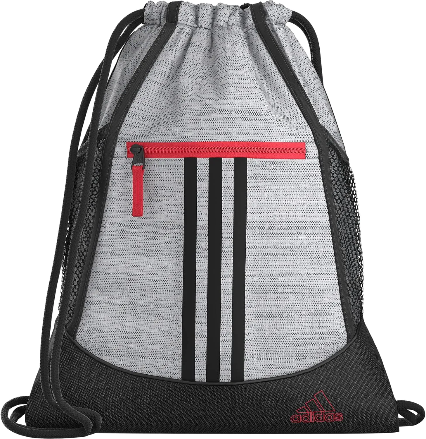 adidas Alliance Sackpack (12L) Lightweight Athletic Small Drawstring Team Sports Workout Bag Discontinued, Two Tone Grey Two/Black/Bright Red, One Size