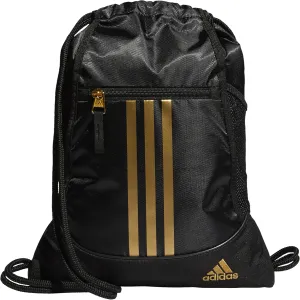 adidas Alliance Sackpack, Drawstring Backpack, Lightweight Small Gym Bag for Women and Men, Black/Gold Metallic/Black, One Size