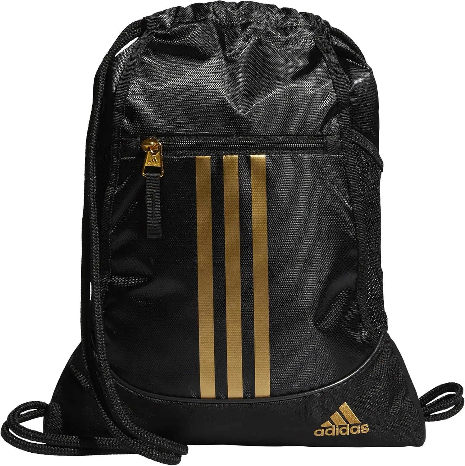 adidas Alliance Sackpack, Drawstring Backpack, Lightweight Small Gym Bag for Women and Men, Black/Gold Metallic/Black, One Size