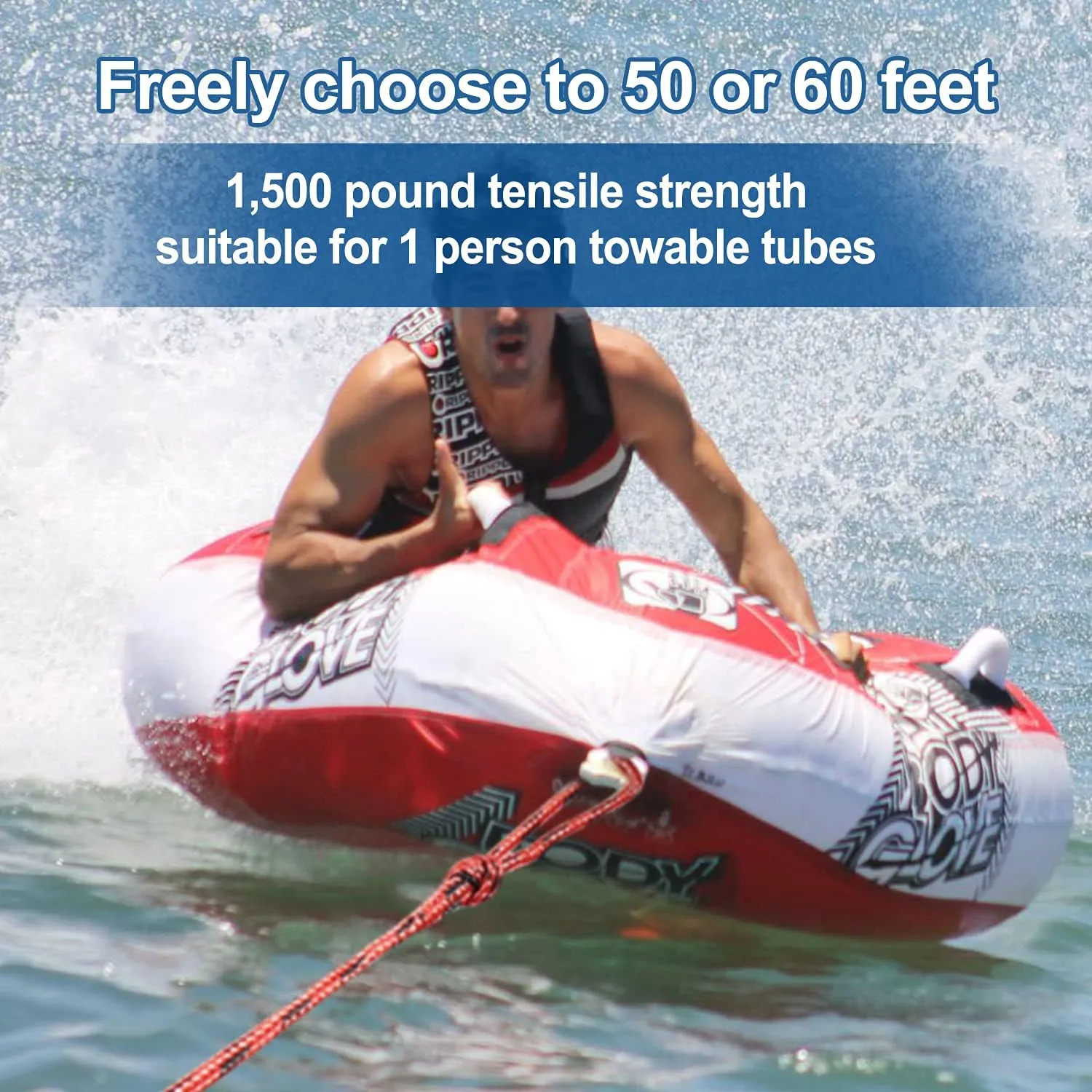 Affordura Wakeboard Rope 75 Feet Water Ski Rope with Handle Ski Ropes for Watersports, Ski Tow Rope for Tubing 4 Sections Tube Tow Rope for Watersports, Storage Bag Included