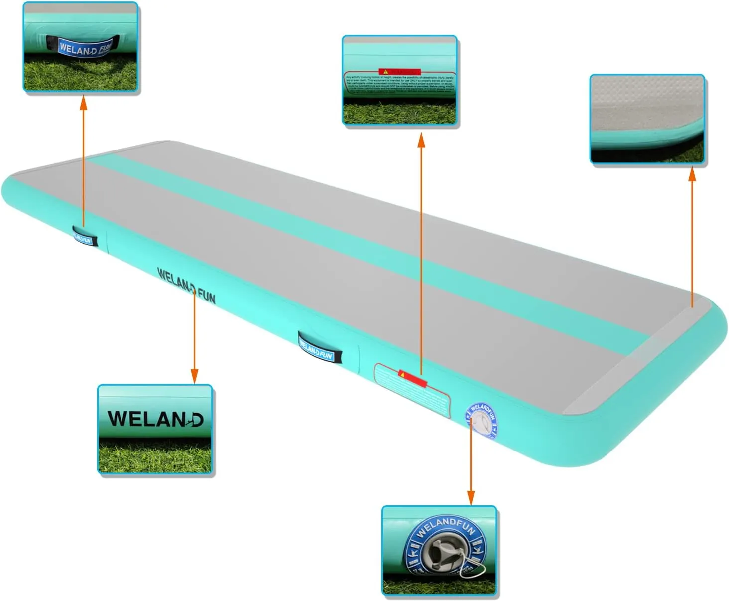 Air Mat Tumble Track 10ft/13ft/16ft/20ft Inflatable Gymnastics Tumbling Mat 4/6/8 inchs Thickness Mats for Home Use/Gym/Yoga/Training/Cheerleading/Outdoor/Beach/Park wih Electric Air Pump