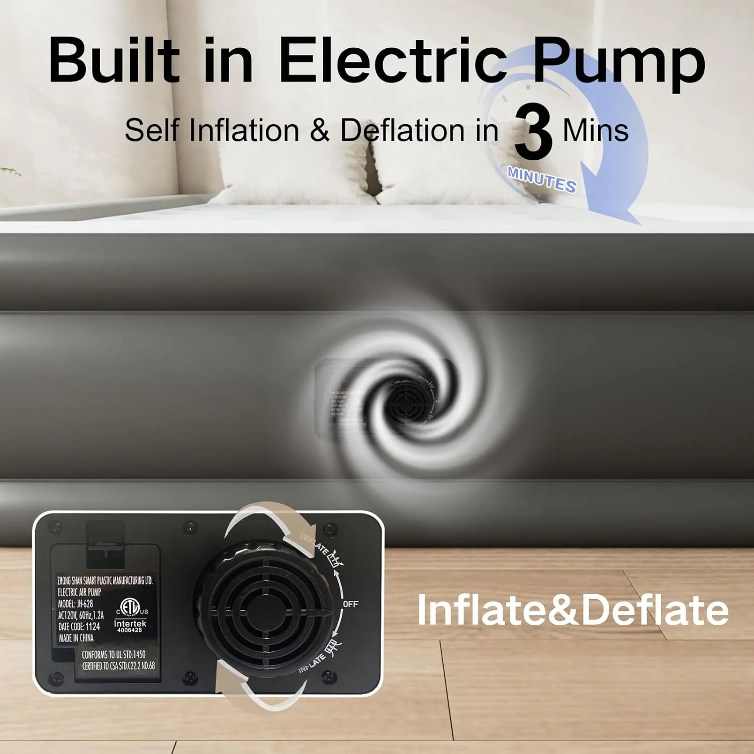 Air Mattress Full with Built in Pump, Quick Self Inflatable Mattress, 18" Raised Portable Air Mattress with Built in Pump, Blow up Air Bed for Travel, Camping and Guests. (18" Full, Gray)