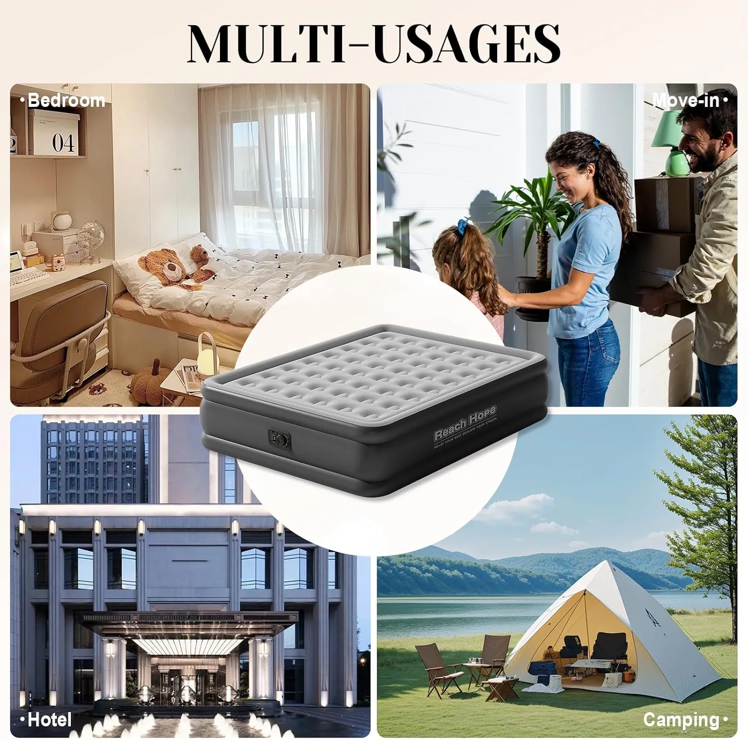 Air Mattress Full with Built in Pump, Quick Self Inflatable Mattress, 18" Raised Portable Air Mattress with Built in Pump, Blow up Air Bed for Travel, Camping and Guests. (18" Full, Gray)