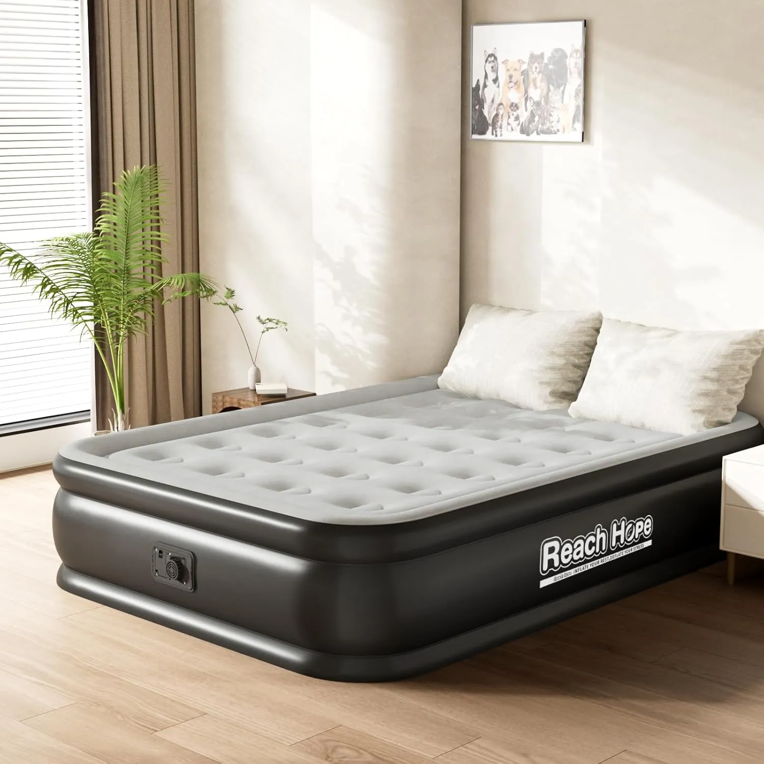 Air Mattress Full with Built in Pump, Quick Self Inflatable Mattress, 18" Raised Portable Air Mattress with Built in Pump, Blow up Air Bed for Travel, Camping and Guests. (18" Full, Gray)
