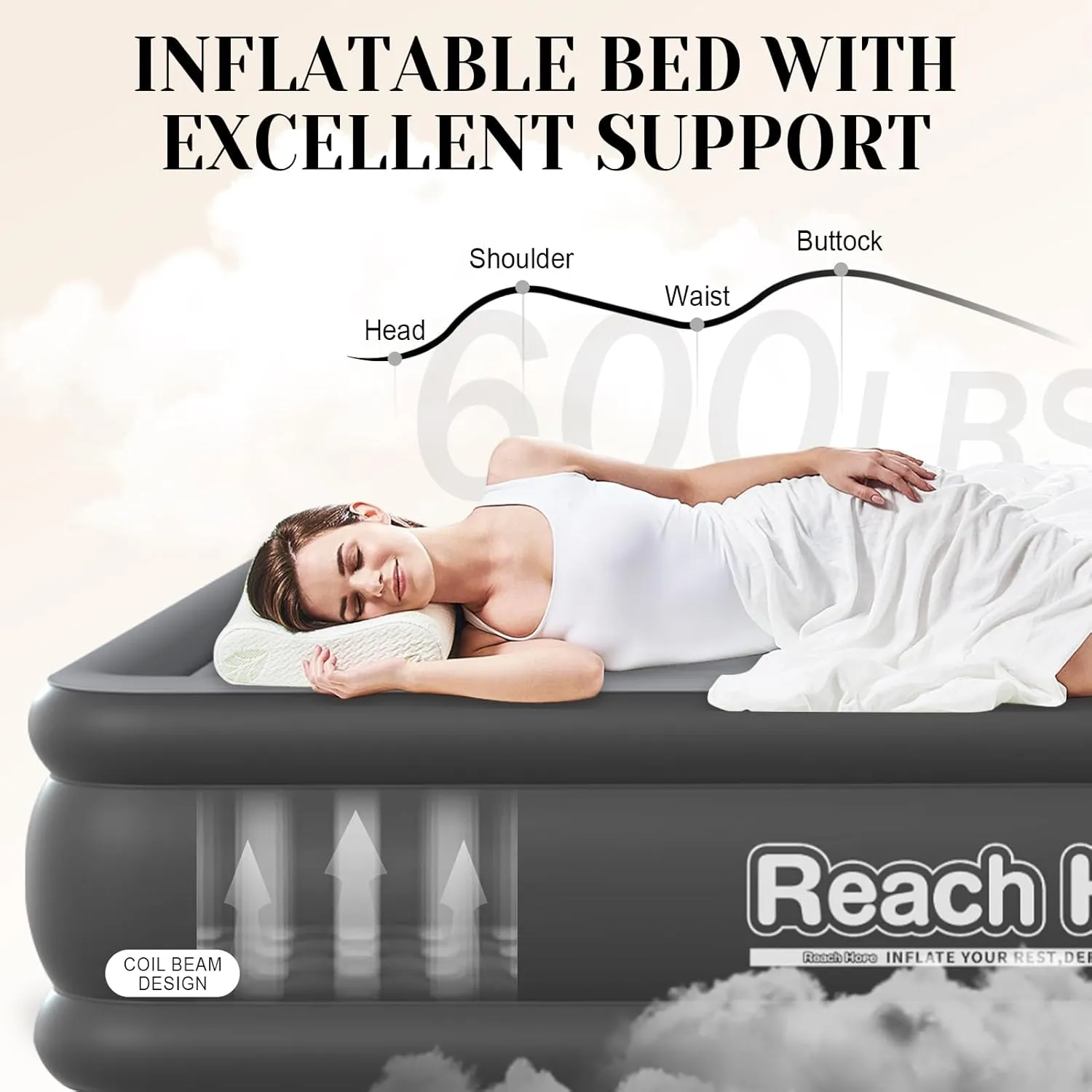 Air Mattress Full with Built in Pump, Quick Self Inflatable Mattress, 18" Raised Portable Air Mattress with Built in Pump, Blow up Air Bed for Travel, Camping and Guests. (18" Full, Gray)