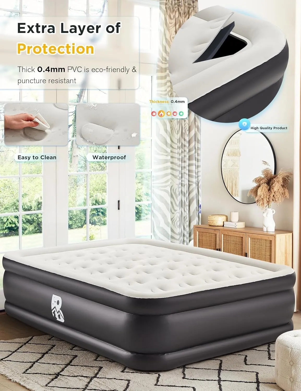 Air Mattress Queen Size with Built-in Electric Pump, Inflatable Air Bed Blow-up Airbed Durable for Camping, Home Guests & Portable Travel with Storage Bag, Easy to Inflate (Full)