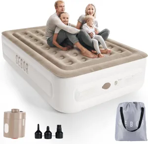 Air Mattress Queen with Built in Pump, 18" Ultimate Comfort Blow up Mattress Queen with Rechargeable Pump, Colchon Inflatable Mattress for Home, Guest, Camping & Office, Air Bed 660lbs Max
