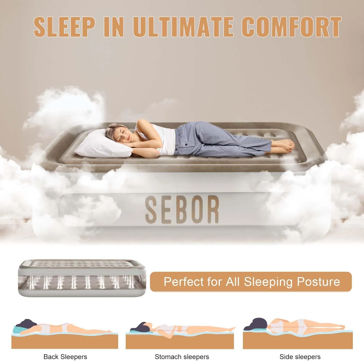 Air Mattress Queen with Built in Pump, 18" Ultimate Comfort Blow up Mattress Queen with Rechargeable Pump, Colchon Inflatable Mattress for Home, Guest, Camping & Office, Air Bed 660lbs Max
