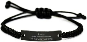 Air Traffic Controller Black Rope Bracelet - Im never wrong Unique Engraved Gifts for Aviation Professionals and Graduation Graduates