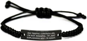 Air Traffic Controller Inspired Funny Rope Interlaced Adjustable Black Steel Gift for Christmas - Encouragement Quote for Civil Aviation Professional Men Women Friends Family