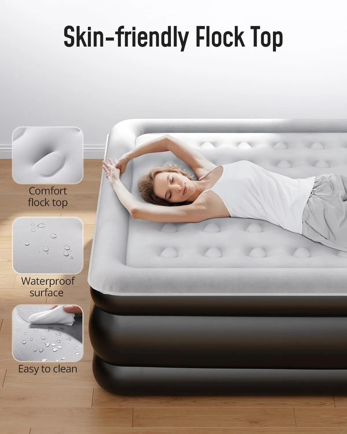 Airefina King Size Air Mattress With Built in Pump Raised, 18" Blow Up Mattress Comfort for Guest Home Family Easy Quickly Inflation/Deflation Inflatable Portable Colchones Inflables with Carrying Bag