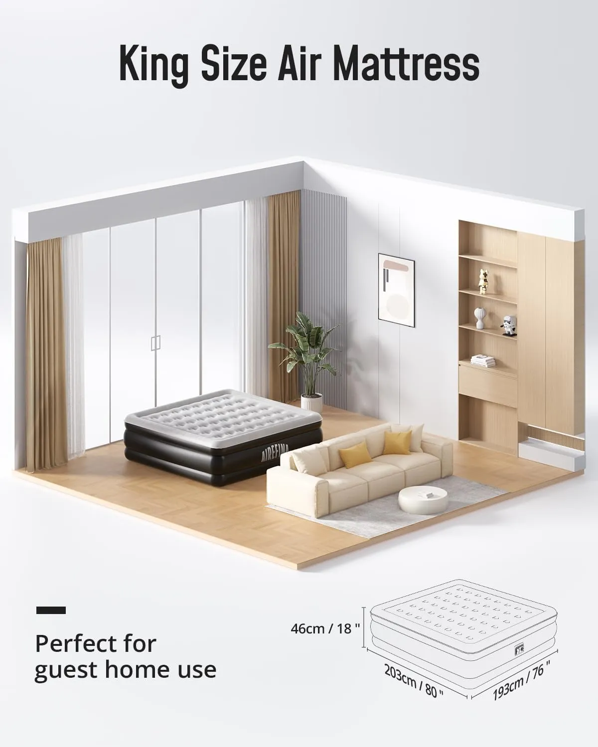 Airefina King Size Air Mattress With Built in Pump Raised, 18" Blow Up Mattress Comfort for Guest Home Family Easy Quickly Inflation/Deflation Inflatable Portable Colchones Inflables with Carrying Bag
