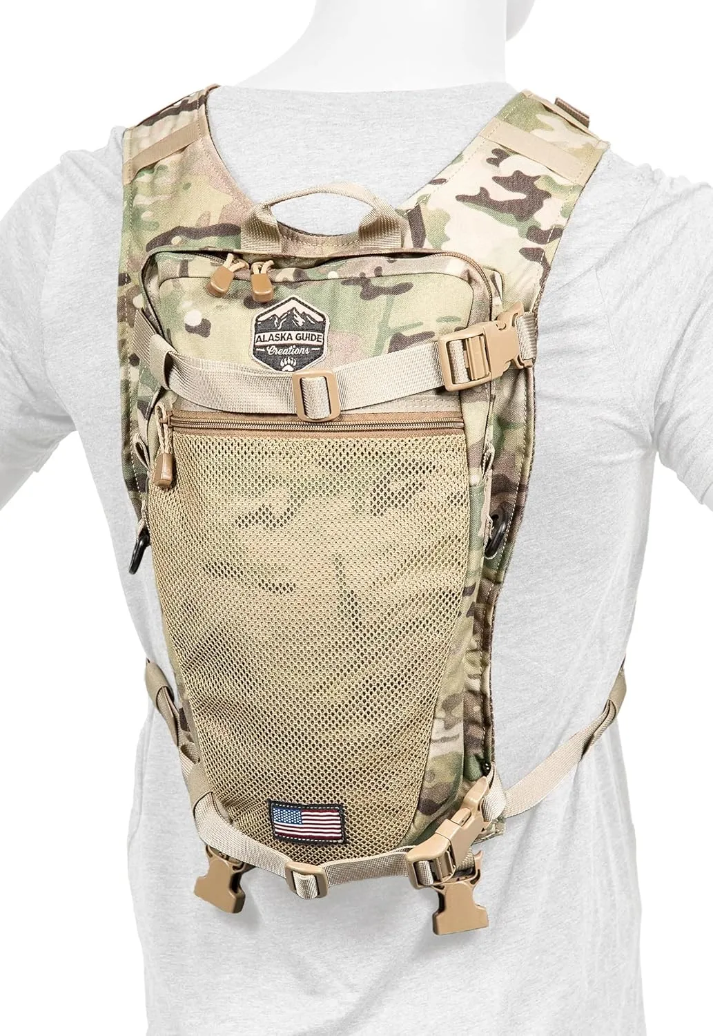 Alaska Guide Creations Stalker Camo Hydration Pack | Fits The 3L AGC Bladder | Binocular Harness Scouting Backpack (MultiCam)