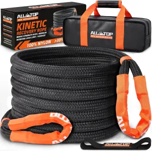 ALL-TOP Kinetic Recovery Rope, 48000Lbs, 1in x 30ft, Heavy Duty 30 % Elasticity, 16000Lbs Work Load Limit for 4x4 Offroad Vehicle