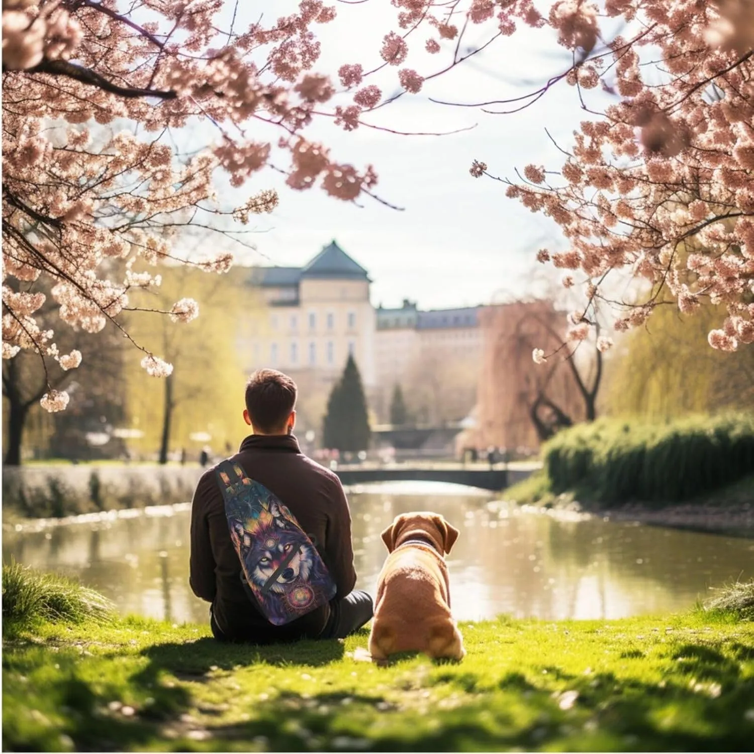 Alpha Wolf Head and Flowers Crossbody Bag Fitness Sports Travel Hiking Backpack National Culture Chest Bag Shoulder Bag for Women and Men