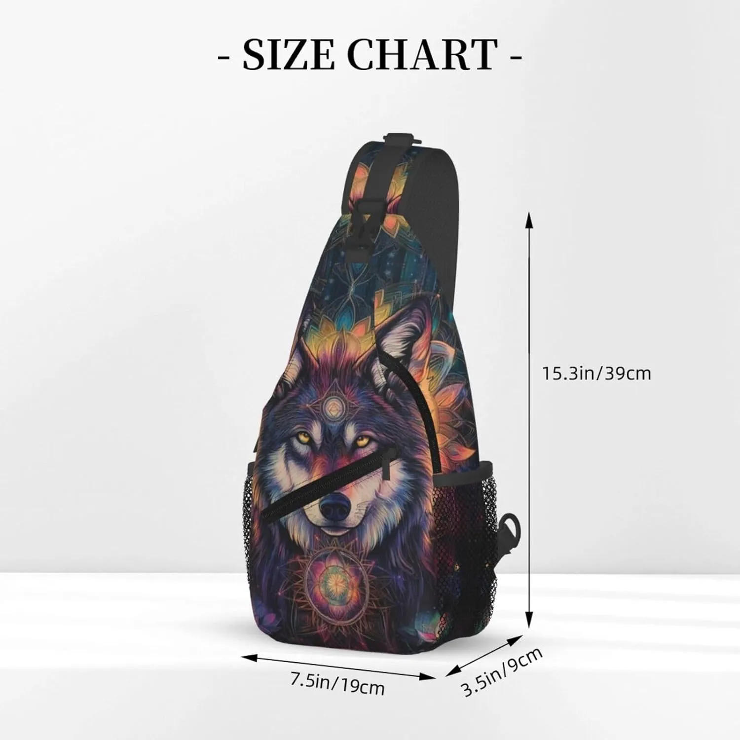 Alpha Wolf Head and Flowers Crossbody Bag Fitness Sports Travel Hiking Backpack National Culture Chest Bag Shoulder Bag for Women and Men