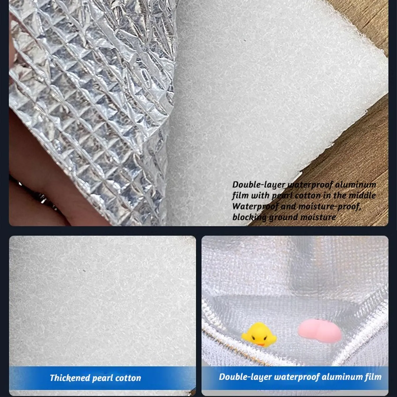Aluminium Foil Sleeping Mat Foam Mats 4mm Thick Outdoor Double-Sided Moisture-Proof Foldable Tent Floor Mat Heat Insulating Blanket Thermal Camping Ultralight Silver