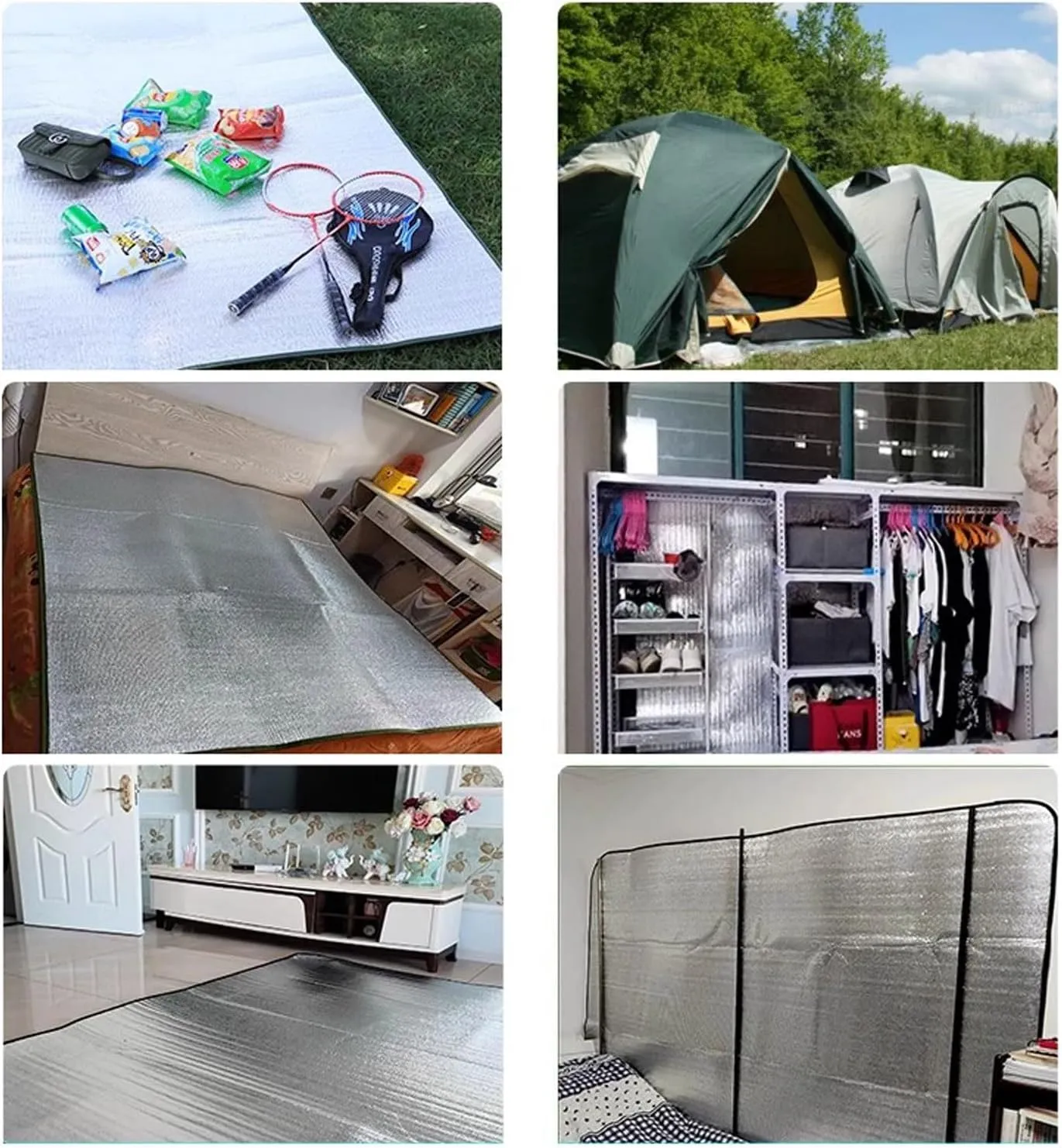 Aluminium Foil Sleeping Mat Foam Mats 4mm Thick Outdoor Double-Sided Moisture-Proof Foldable Tent Floor Mat Heat Insulating Blanket Thermal Camping Ultralight Silver