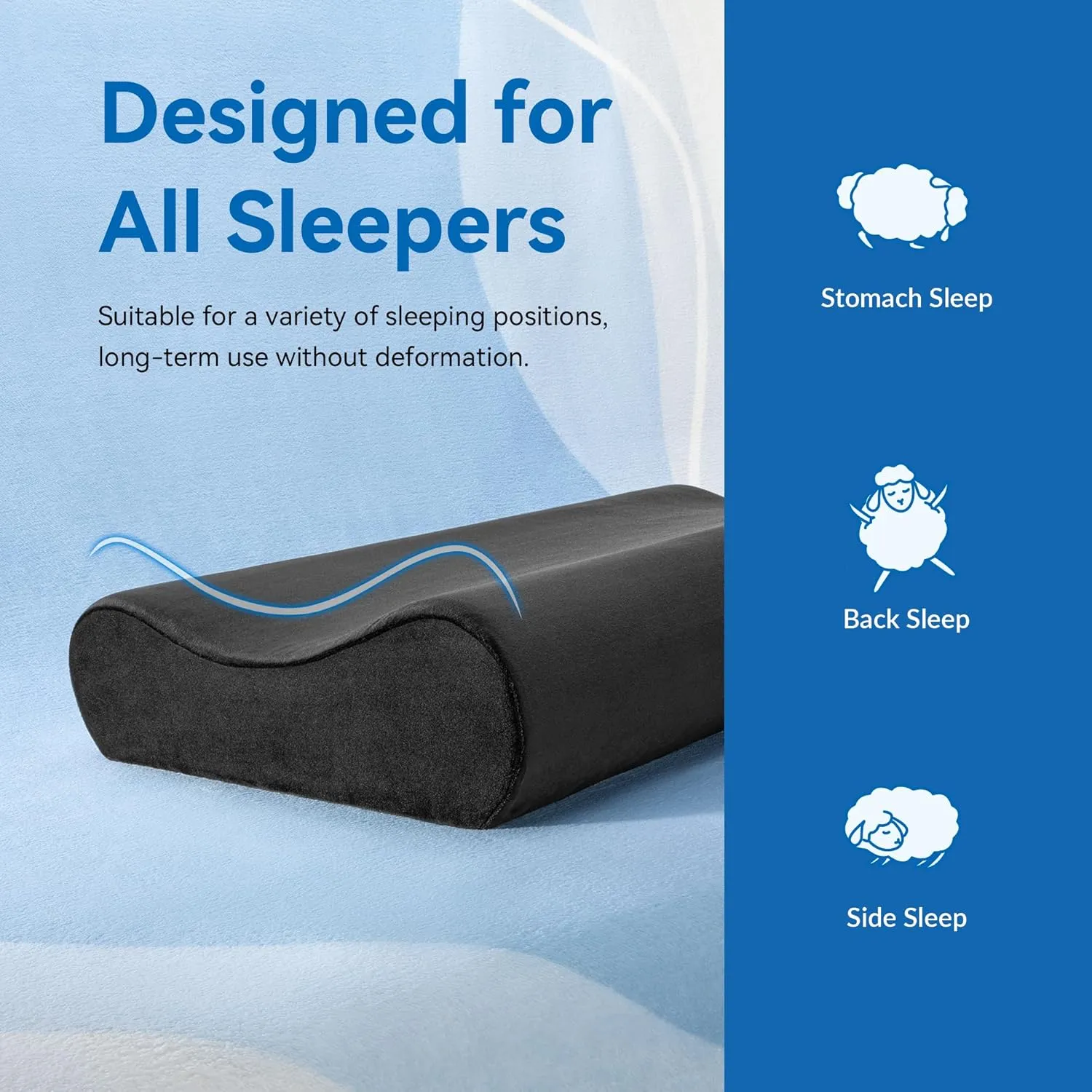 AM AEROMAX 32" King Size Contour Memory Foam Pillow, Neck Pillow for Neck Pain Relief, Neck Orthopedic Sleeping Pillows for Side, Back and Stomach Sleepers(Black,Velvet)