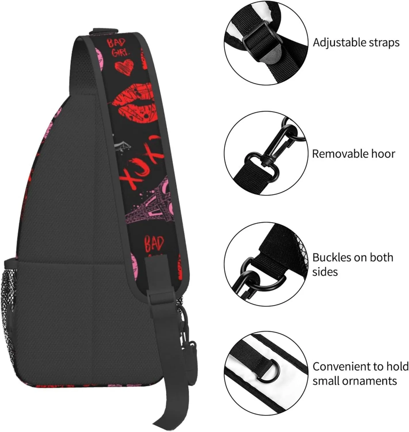 AMRANDOM Crossbody Sling Backpack Travel Eiffel Tower Kiss Lip Print Shoulder Sling Daypack