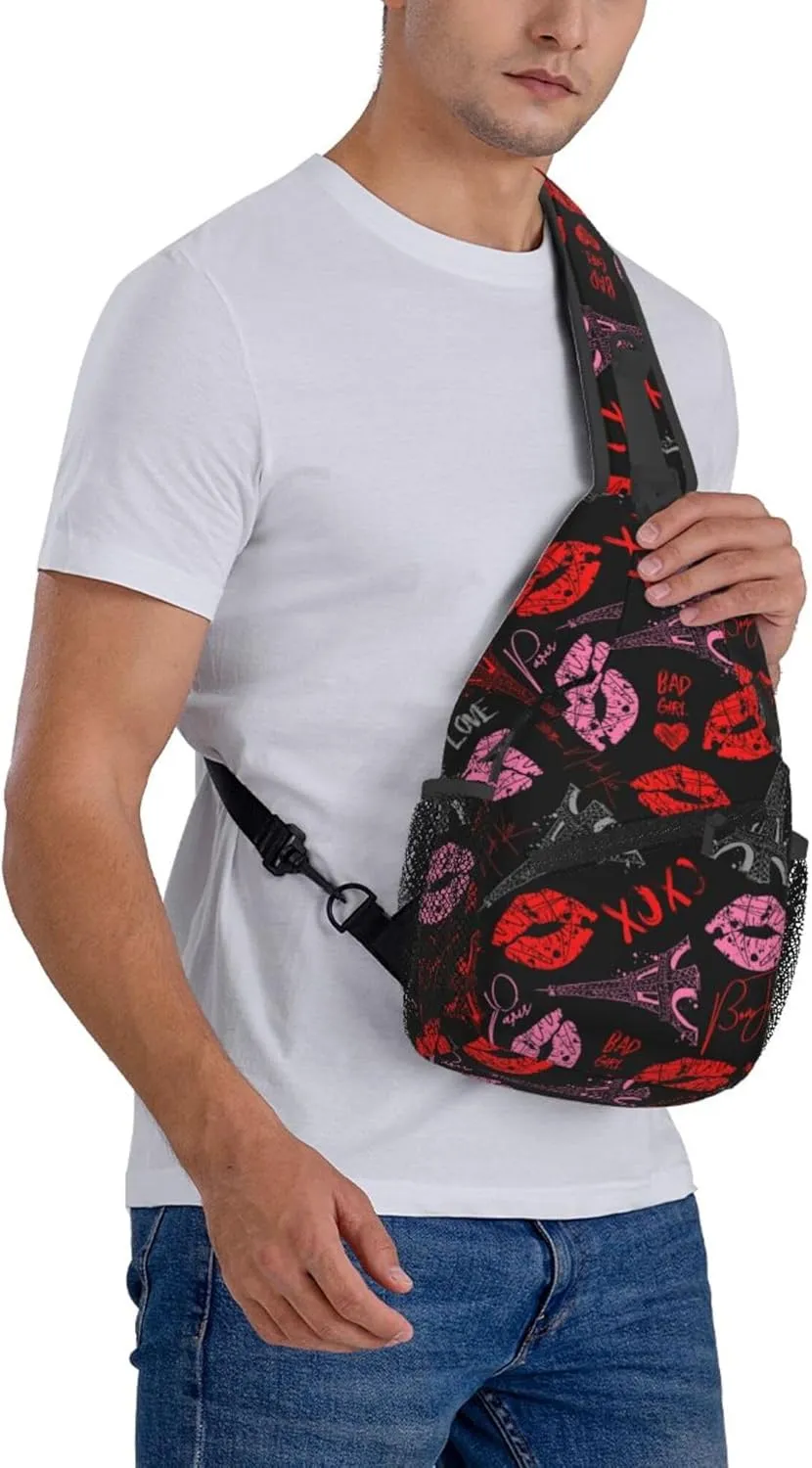 AMRANDOM Crossbody Sling Backpack Travel Eiffel Tower Kiss Lip Print Shoulder Sling Daypack