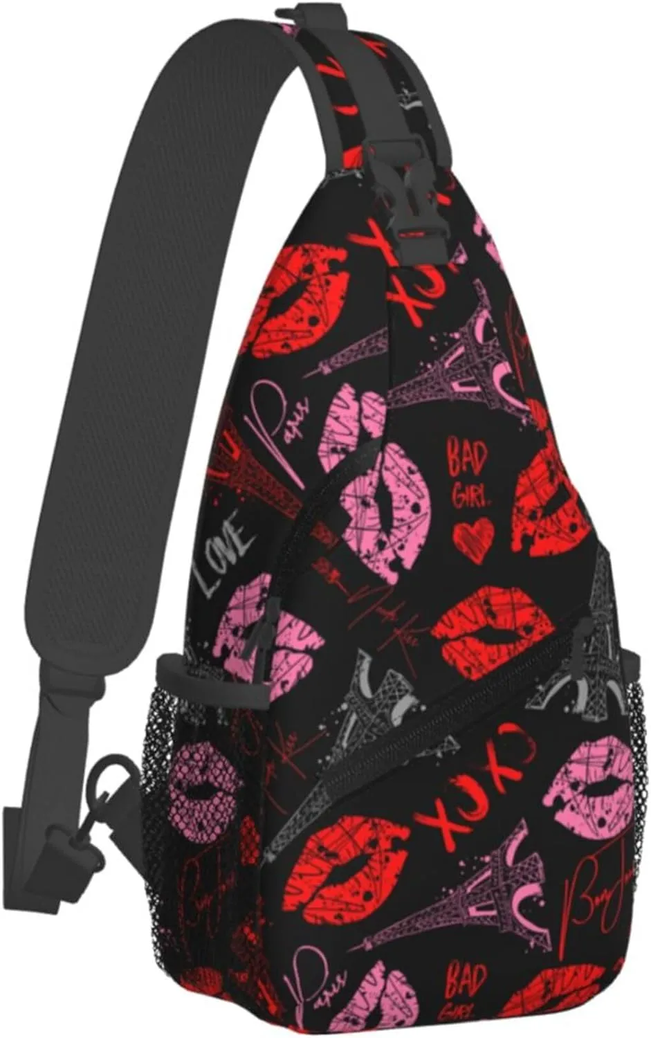AMRANDOM Crossbody Sling Backpack Travel Eiffel Tower Kiss Lip Print Shoulder Sling Daypack
