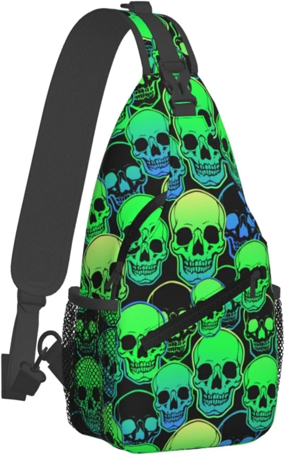 AMRANDOM Sling Bag for Men Women cool green gothic skulls Crossbody Hiking Daypack